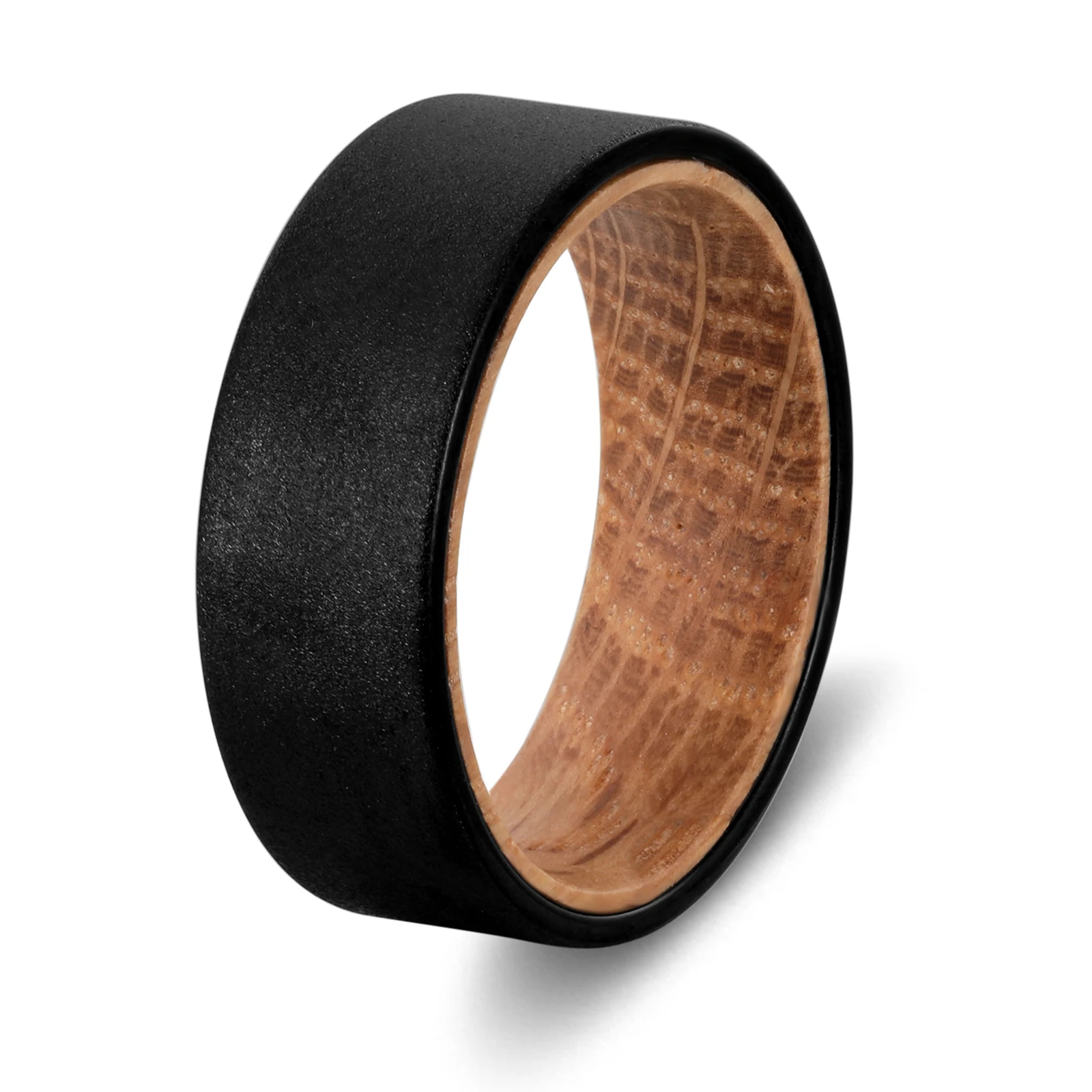Poya 8mm Plain Beveled Hammered Brushed Domed Grooved Sandblasted Whiskey Barrel Wood Liner Silver Black Tungsten Carbide Rings