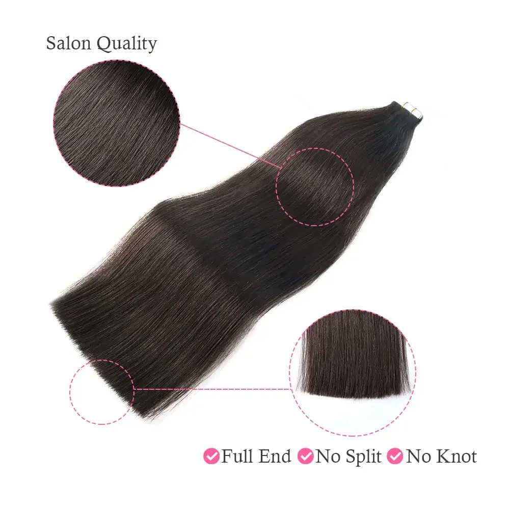 Extension per capelli lisci naturali con nastro adesivo, capelli umani, 100% Remy, trama di pelle senza cuciture, nastro biadesivo invisibile per capelli da donna_voghion.com