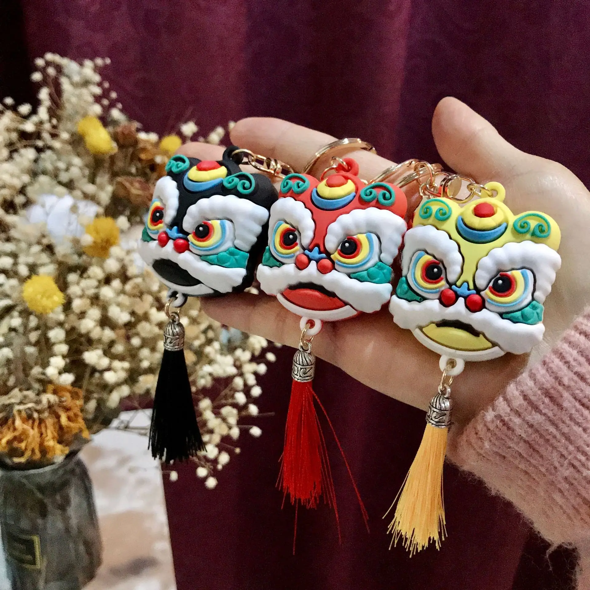 Cartoon Lion Dance Head Keychain Creative Chinese Style Lion Dance Head ...