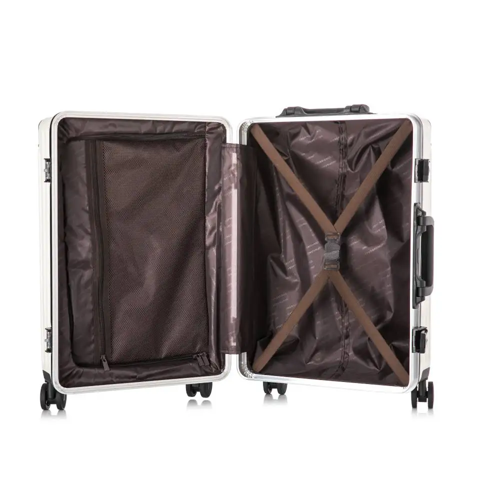 Prosperity Designer Carry on 3 Piece Retractable Handle Travel Luggage Sets Pilot 4 Wheels Suitcase Aluminium