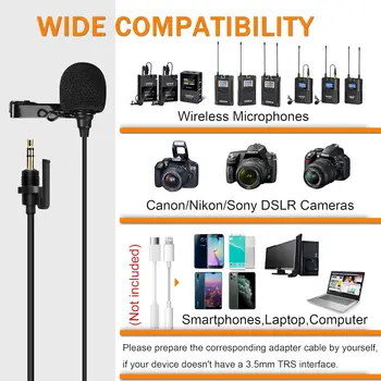 Comica CVM-SM-O1 Lavalier Lapel Microphone, Omnidirectional TRS Clip-on Condenser Mic Compatible with DSLR Camera BoomX-D detail image