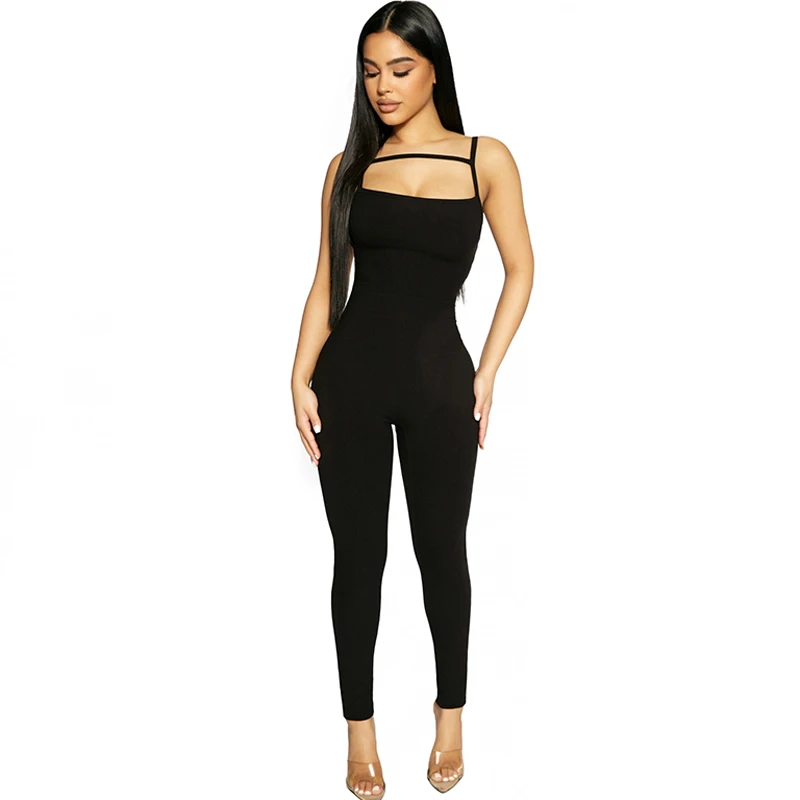 Lygens 8159 Solid Gym Casual Jumpsuit Strap Sleeveless Bodycon ...