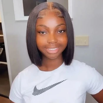 Howshinewig Short Length Haircut Brazilian Virgin Human Hair Closure Bob Wig For Black Women