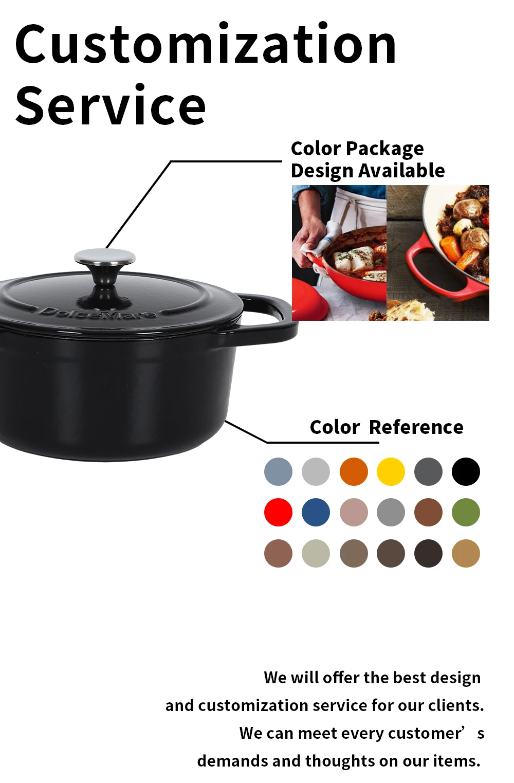 Deep Round Cast Iron Dutch Oven Enamel Casserole Cookware With Nonstick