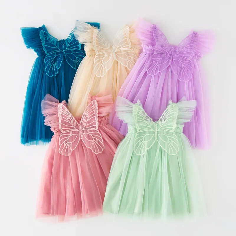 2023 Summer Sleeveless Girls Dresses Solid Mesh Kids Dress Qd792179