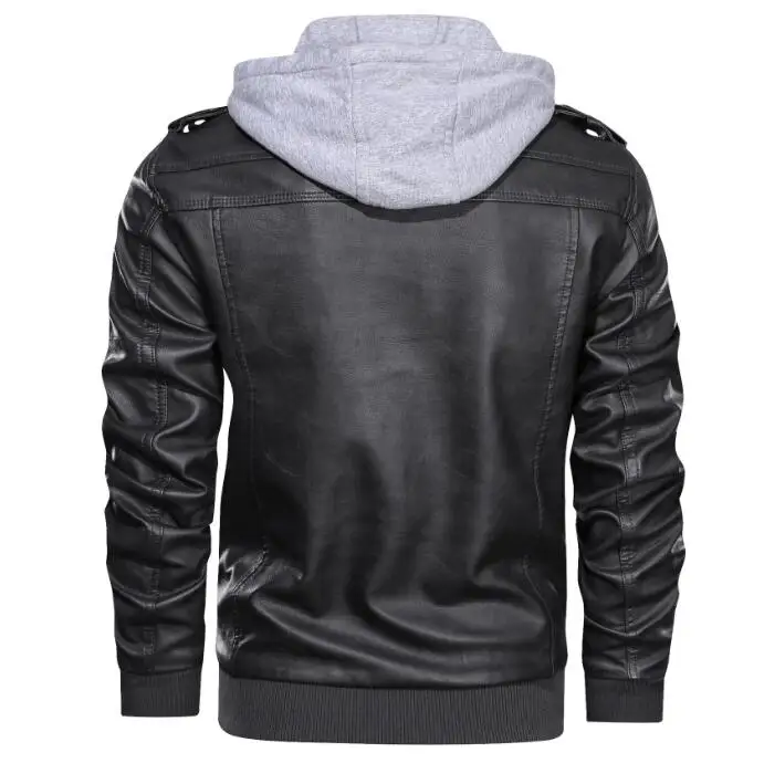 Men Motorbike Pu Leather for Winter Custom Design Zipper Up Casual Motorcycle Jacket with Hood_voghion.com
