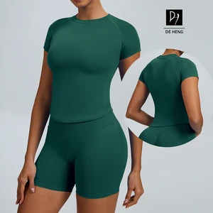 Custom Women Sports Sleeve Top Lightweight Breathable Quick Dry Seamless Yoga Top Sweat Wicking Fitness Women Yoga Short Sleeve