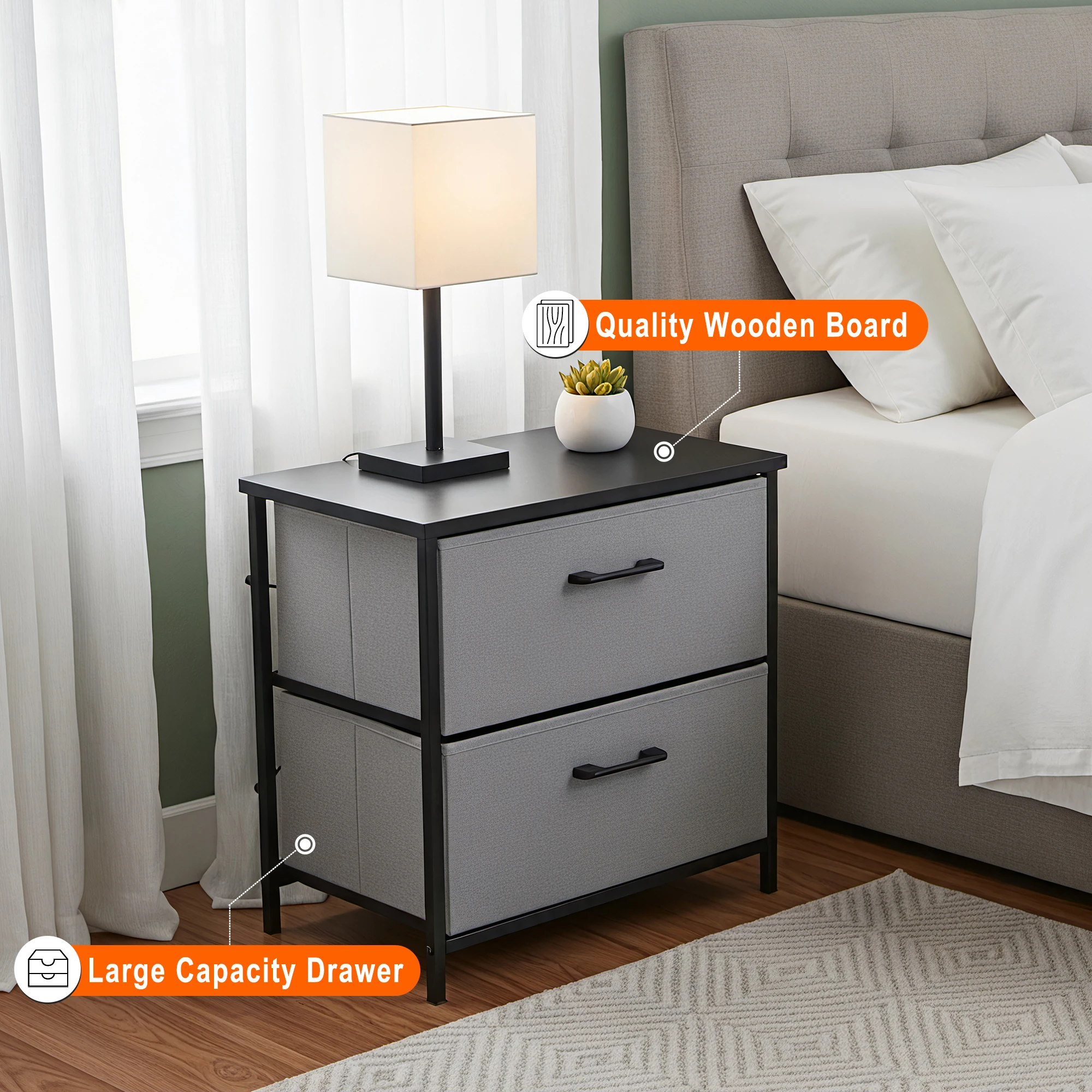 Nightstand 2 Drawer Dresser for Bedroom Bedside Furniture End Table for Bedroom Closet Entryway College Dorm Grey