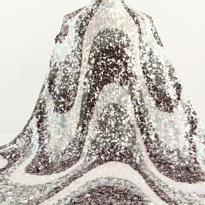 2021 Wholesale Beautiful Popular Wholesale French Paillette Double Tone Reversible Embroidered Lace Sequin Fabric For Wedding