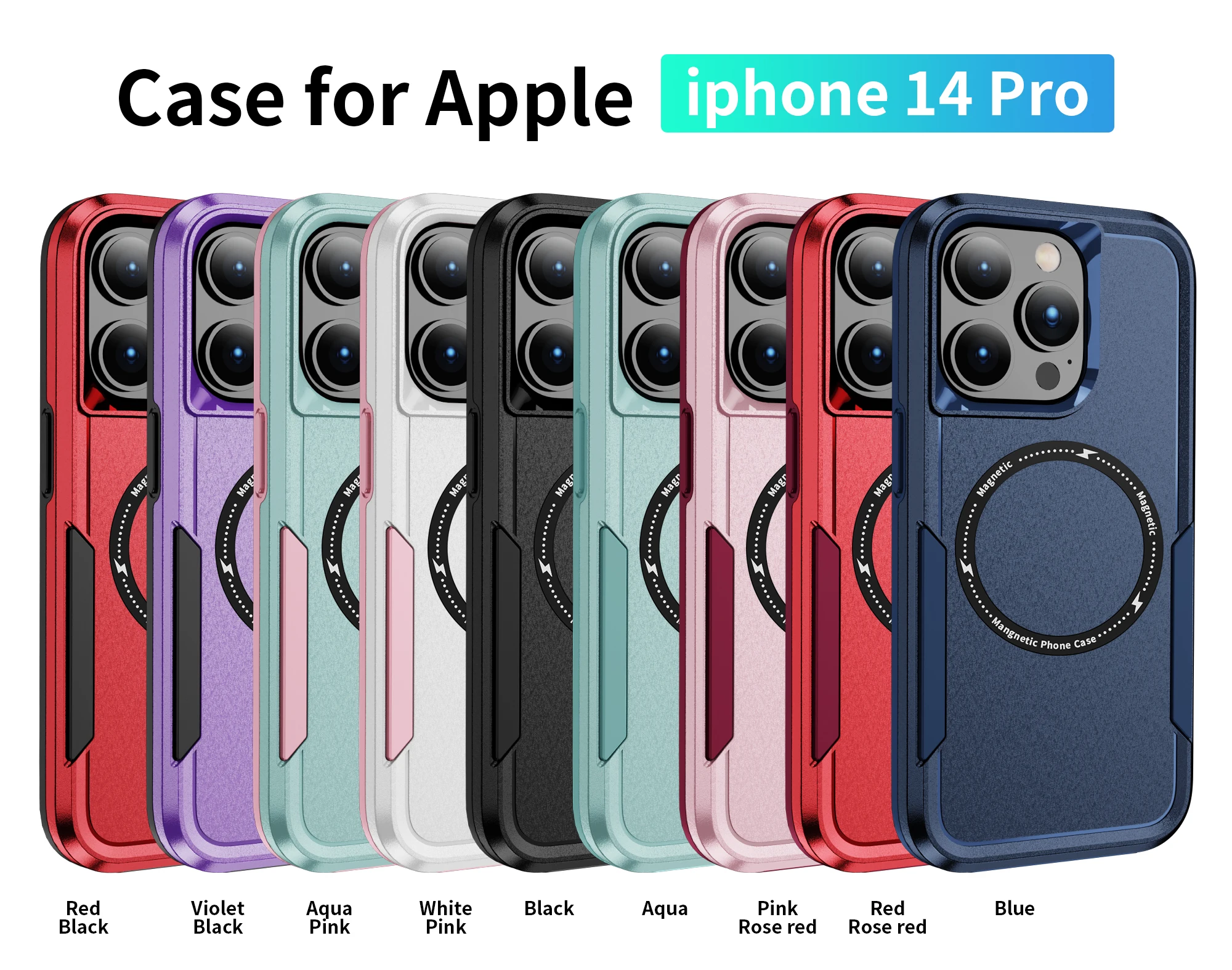 2-in-1 Wireless Charging Magnetic Hybrid Hard PC Case iPhone 14 13 12 11 Pro Max Shockproof TPU Phone Case Also Compatible Oppo