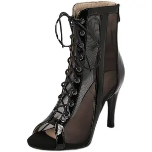 Women's Ballroom Latin Tango Dance Boots with 7.5-10cm Heels PU Upper & Outsole Comfortable Latin Shoes