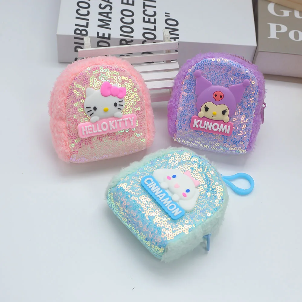 New Colorful Sequin Plastic Coin Purse Cartoon Cute Mini Children's Plush Foldable Hook Loop Closure Keychain Pendant Earphone - Image 3