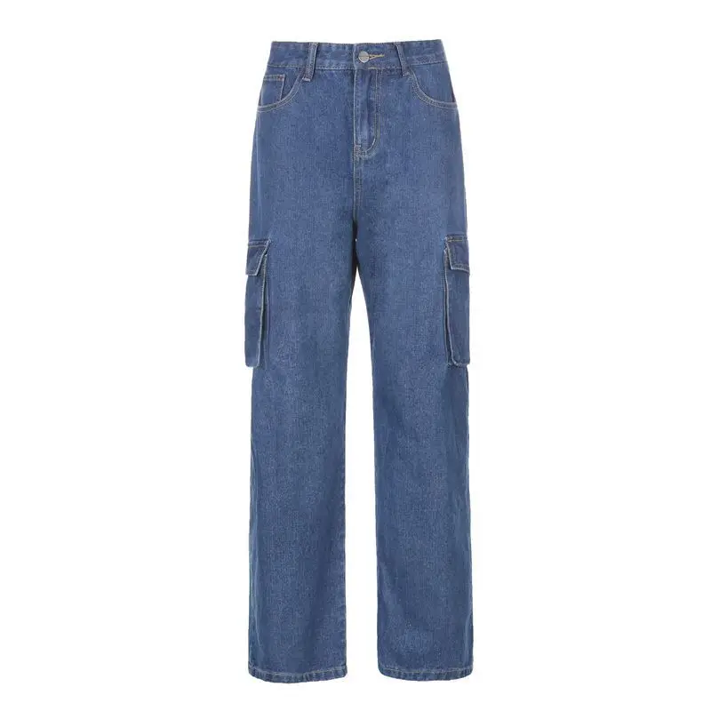 Pantalones Vaqueros De Cintura Alta Con Bolsillo Para Mujer,Petos Vaqueros  Rectos Holgados De Tubo Para Mujer - Buy Pantalones De Algodón Pantalones  Vaqueros Pantalones,Elegante Para Mujeres,Jean Trajes Para Las Mujeres  Product on