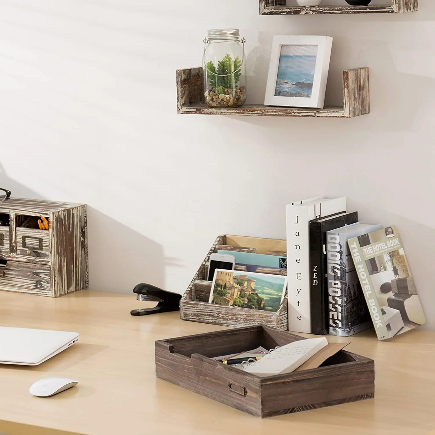 Состаренная отделка, коричневая винтажная деревянная бумага для офисного стола, папка, поднос для хранения и организации магазинов, идеально подходит для хранения и хранения