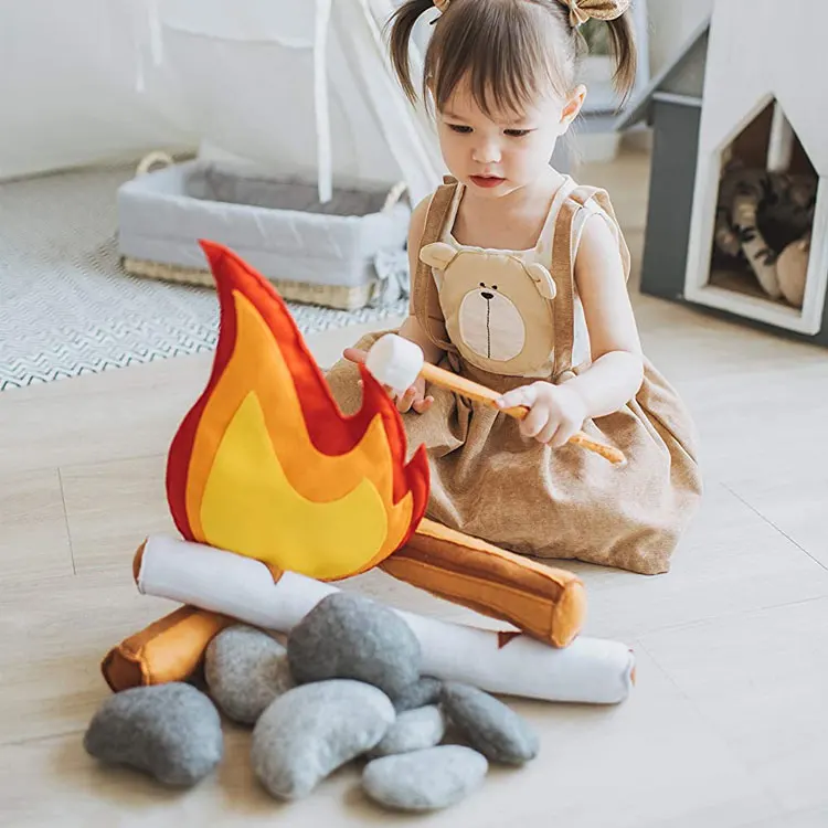 Handmade Felt Baby Educational Toys Kids Pretend Camping Fire Play Set Felt  Campfire Plush Toy