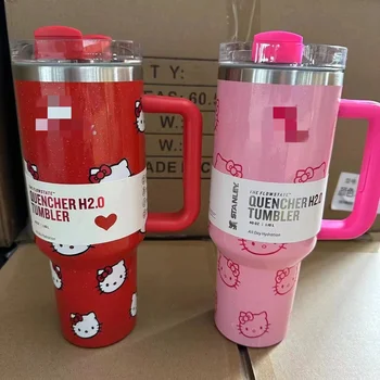 Wholesale 40oz Kt Cat Cup Creative Stainless Steel Double Layer Vacuum Mug Water Cup Handle Ice Master Car Mug