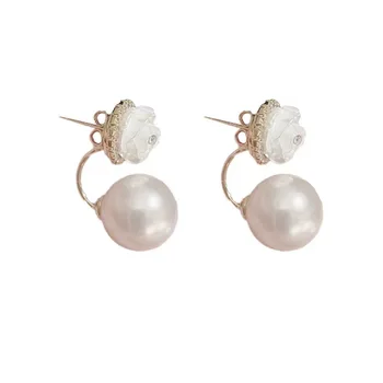 High Quality round Pearl Ear Nail Zircon Suspension Design Hot Sale Fashion Stud Earrings