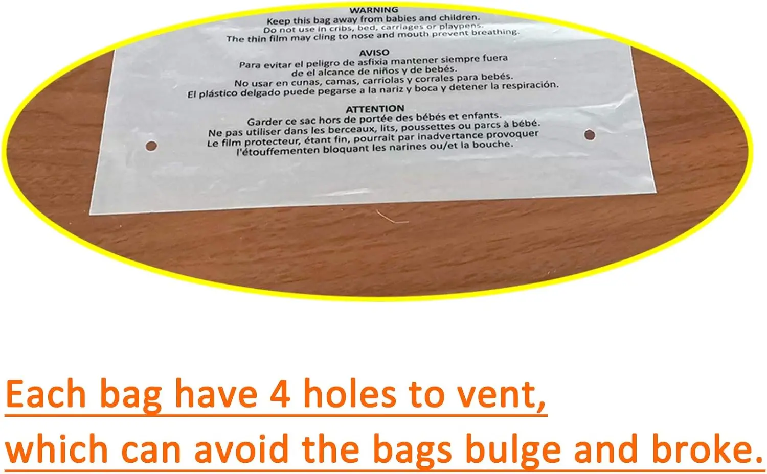 Suffocation Warning Print Ldpe Flat Packaging Clear Poly Bags With