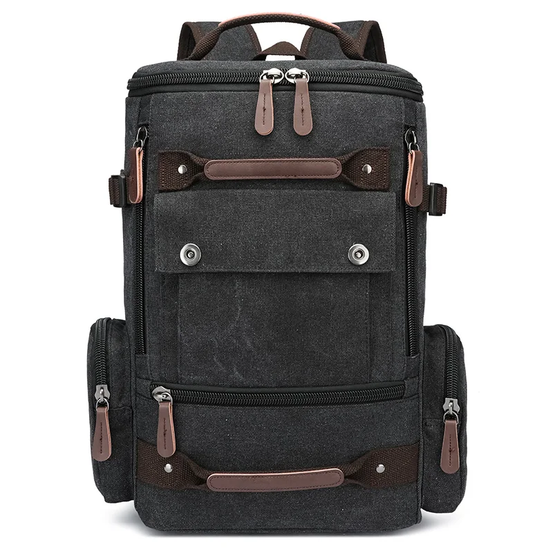 Durable Vintage Large Capacity Waterproof Outdoor Sports Travel Hiking Multiple Way Use Laptop Canvas Backpack Polyester Zipper