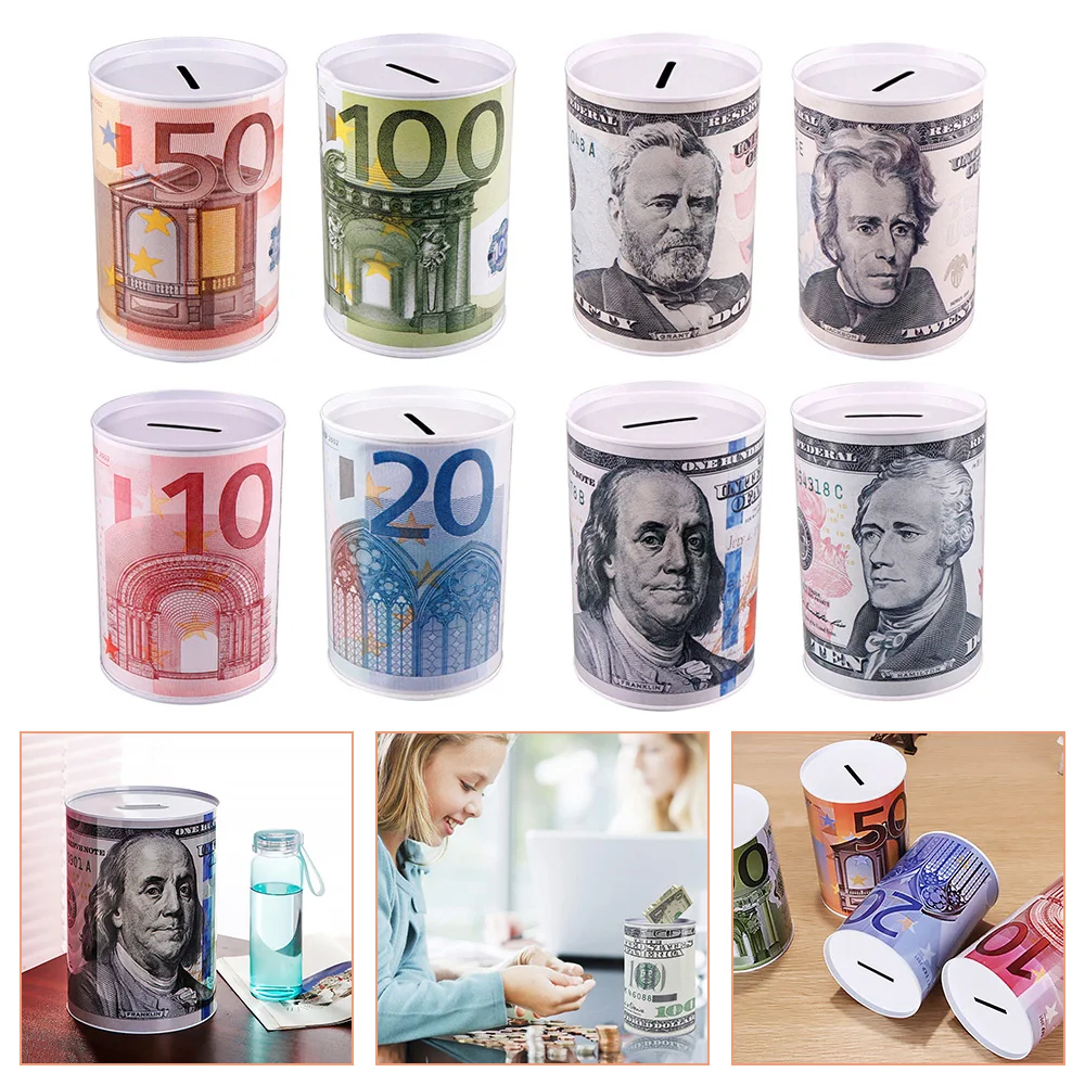 Wholesale Custom Logo Design Kids Gift Different Country Money Pattern Saving Money Box Piggy Bank Tin Coin Bank