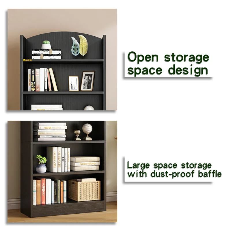 YQ FOREVER Morden Black Wooden Panel Bookcase Shelve Book Storage Standing Living Room Furniture