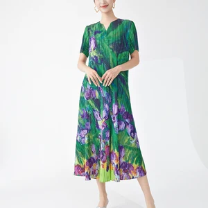 Wholesale Women's Casual Dress 2025 Latest Design Miyake Dress Polyester Fabric Printing Dress