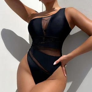Wholesale One Shoulder Transparent Panelled Swimwear Beachwear Sexy Women Swimwear