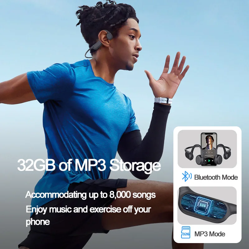 Open Ear Waterproof IPX8 Swim Headphones with Headband 32G Storage