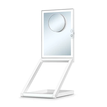 LED with Light Makeup Mirror Three-Color Light Dimming 10 X Magnification Folding Table Top Travel Mirror