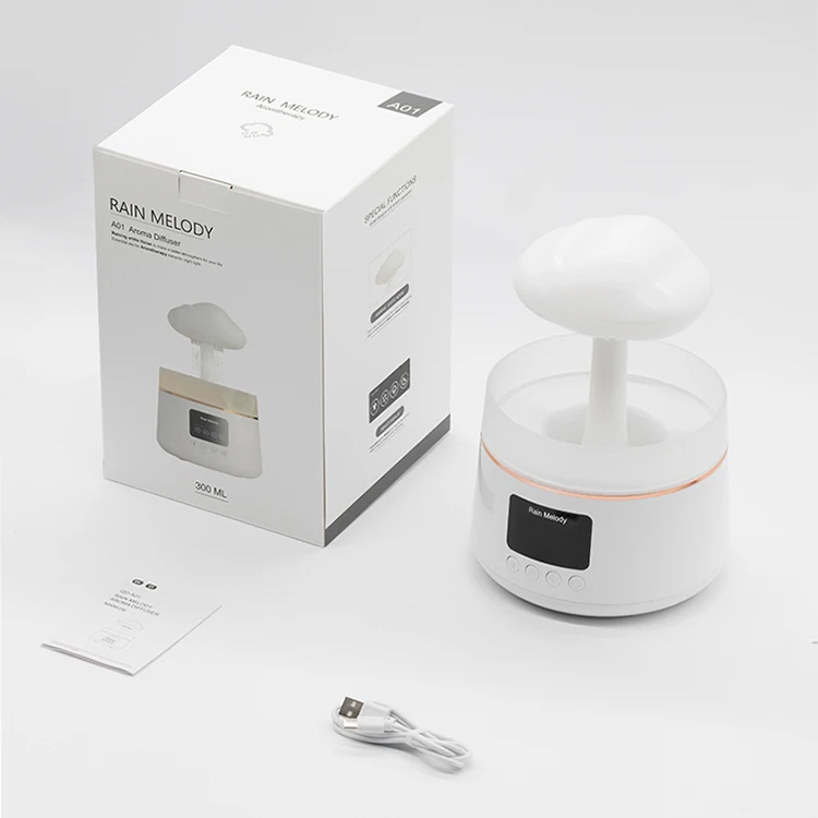 Mushroom Aroma Diffuser Humidifier Christmas  Cloud Rain Fall Oil Mood Night Light Humidifiers with Colorful Lighting