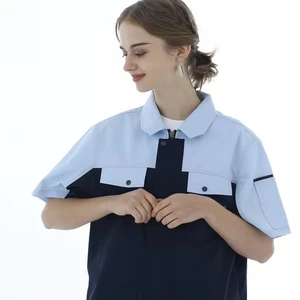 100% Cotton Flame-Retardant Breathable Anti-Static Short Sleeve Contrast Color Work Shirt and Pant Summer Uniform Set