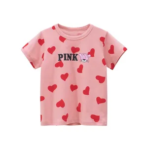 OEM Customizable Design Pink Short Sleeve Tshirt With Flower Pattern Summer Breathable Cotton Girl's T-shirt