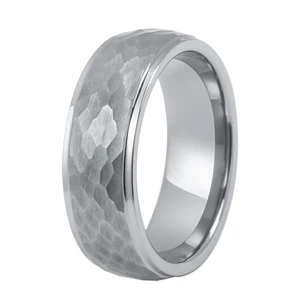 8mm Domed Classic Tungsten Carbide Mens Wedding Bands Hammered Titanium Eternity Ring