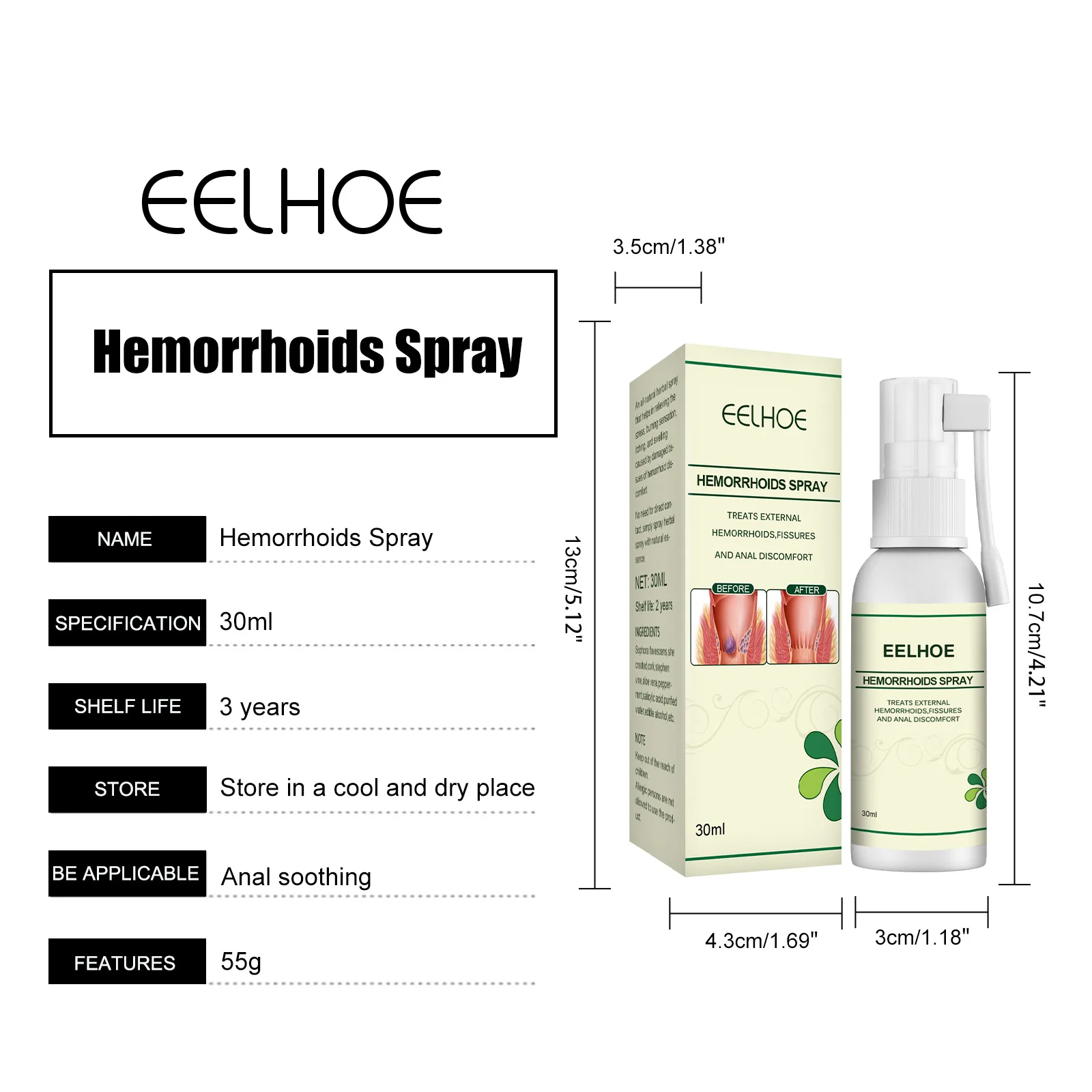 Natural Herbal Hemorrhoids Spray Powerful Hemorrhoids Treatment Agent Relieve Anal Pain 30ml 100