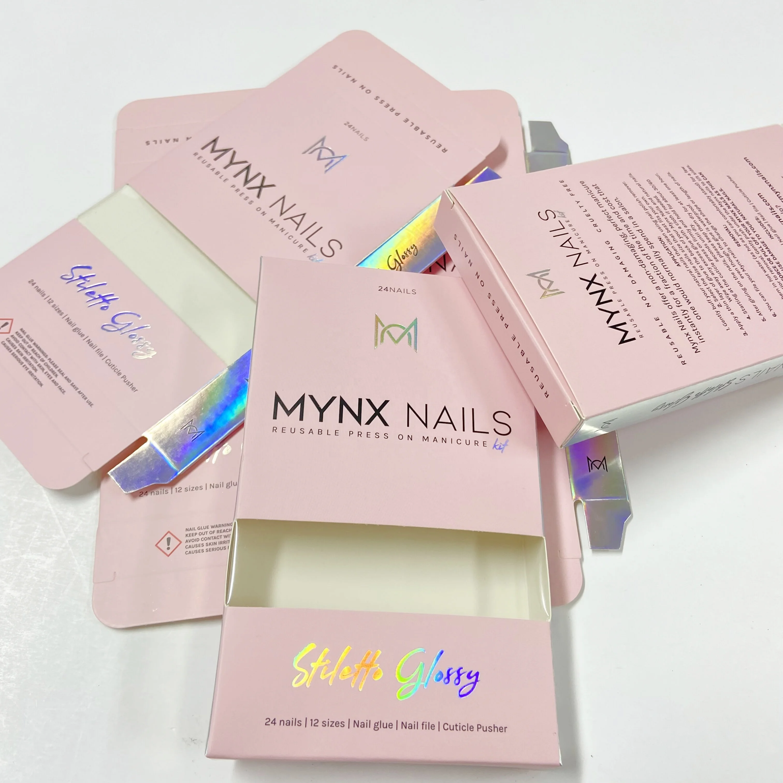 Custom Jewelry Packaging Box Gold Foil Logo Paper Box for Press on Nail Packaging Box with Clear Window manufacture