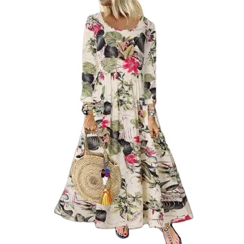 Women's Clothing Flower Print Long Dress 2019 new style autumn Elegant Ladies Long Party Dress