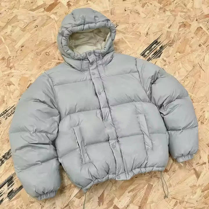 Salati Custom Manufacturers Streetwear Hooded Bubble Puffy Nylon Waterproof Cropped Light Nylon Warm Down Winter Puffer Jacket gallery 9