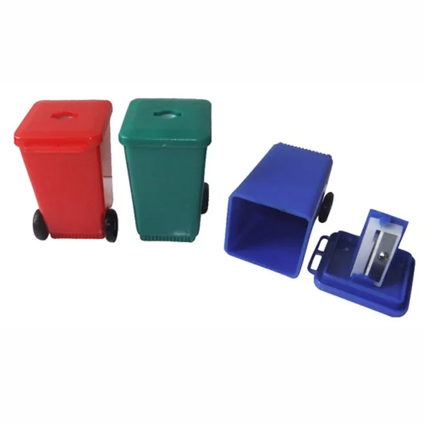 Eco Friendly Plastic Wheelie Bin Shaped Pencil Sharpener With Logo 