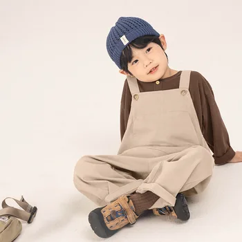 Children's clothing baby boys overalls spring and autumn Korean style loose casual baby pants solid color kids trousers