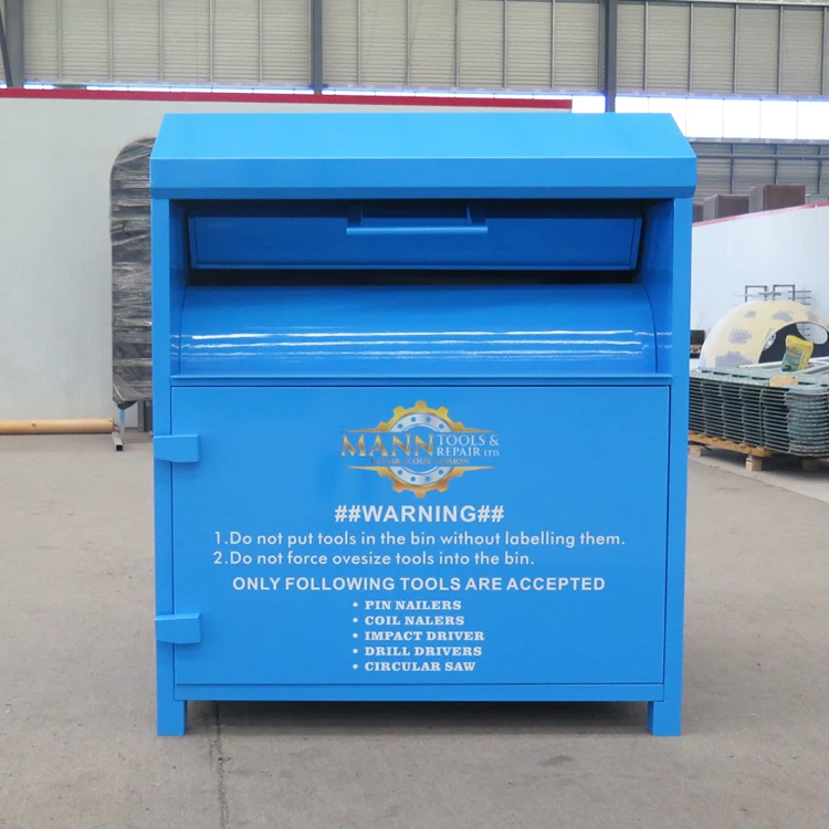 Customized Used Clothes Collection Banks Standing Metal Donate Recycle Bin Clothes Drop Boxes