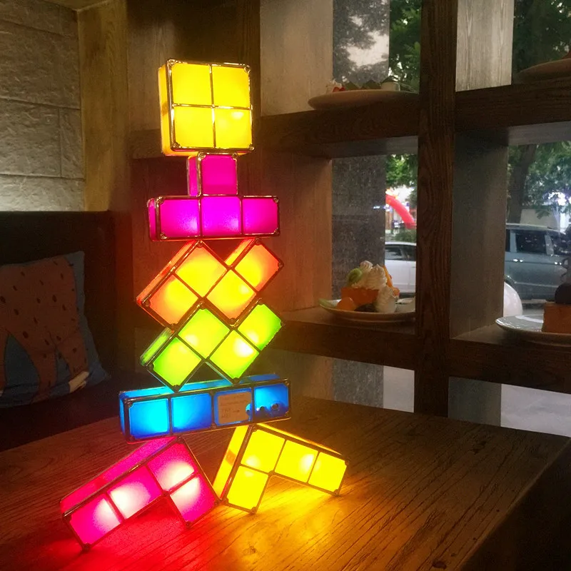 Magnetic band tangram Stackable Night Light, 7 Colors Induction  Interlocking Desk Lamp 3D DIY Magic Blocks Toy for Kids - AliExpress
