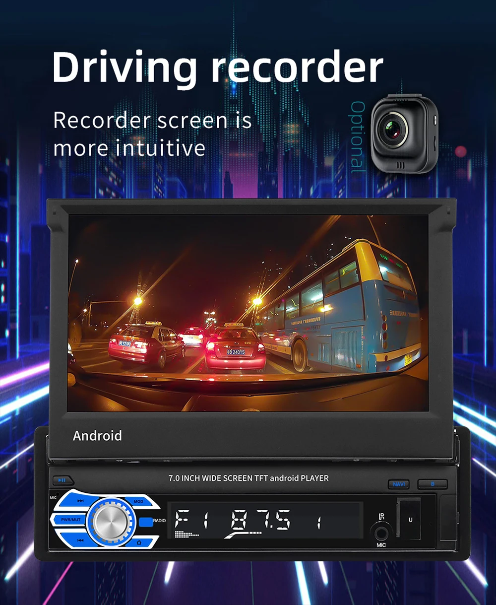 1 Din Android car radio 7 inch retractable car DVD player Universal car