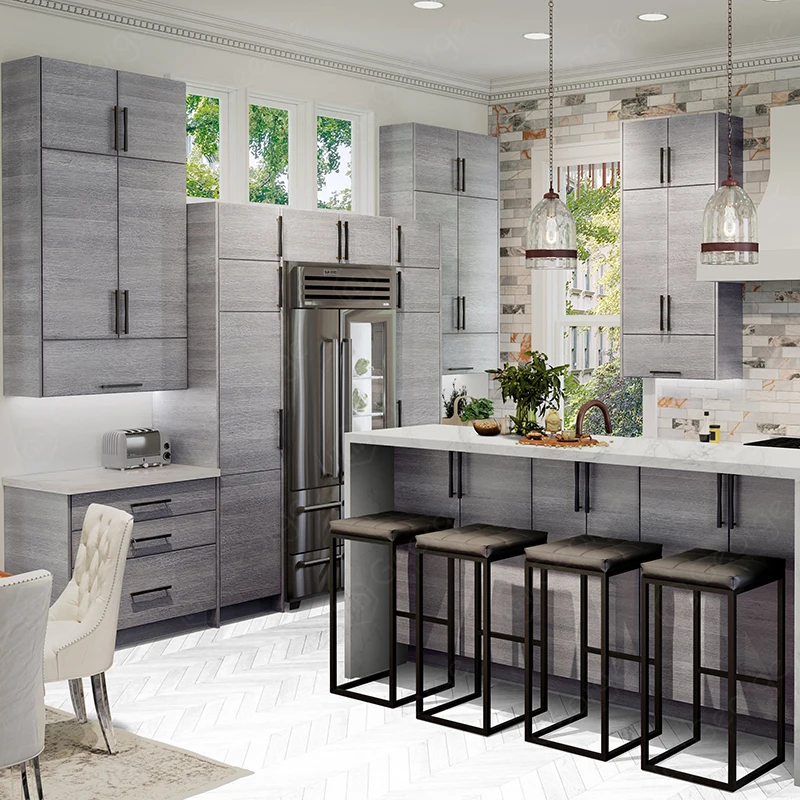 American Kitchen Glossy Separator Solid Wooden Kitchen