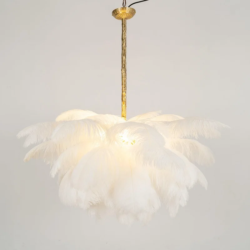 Feather Chandelier Metal Nordic Ostrich LED Fancy White Feather Chandelier