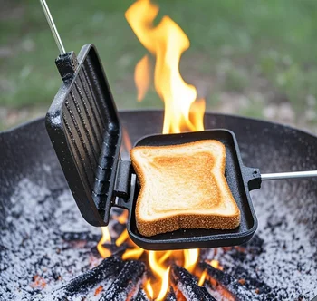 Cast Iron Pie Iron Outdoor Camping Kitchen Tool for Cookout BBQ Grill Sandwich Barbecue Grill Toast Campfire Cookware