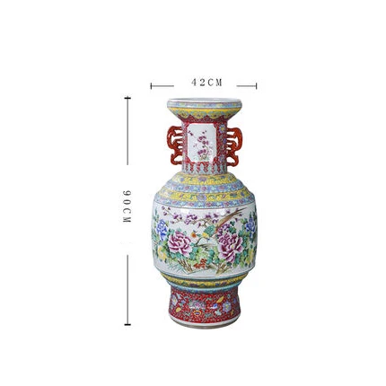 Groene en beige antieke vaas, 14,6 cm chinoiserie bloemendesign