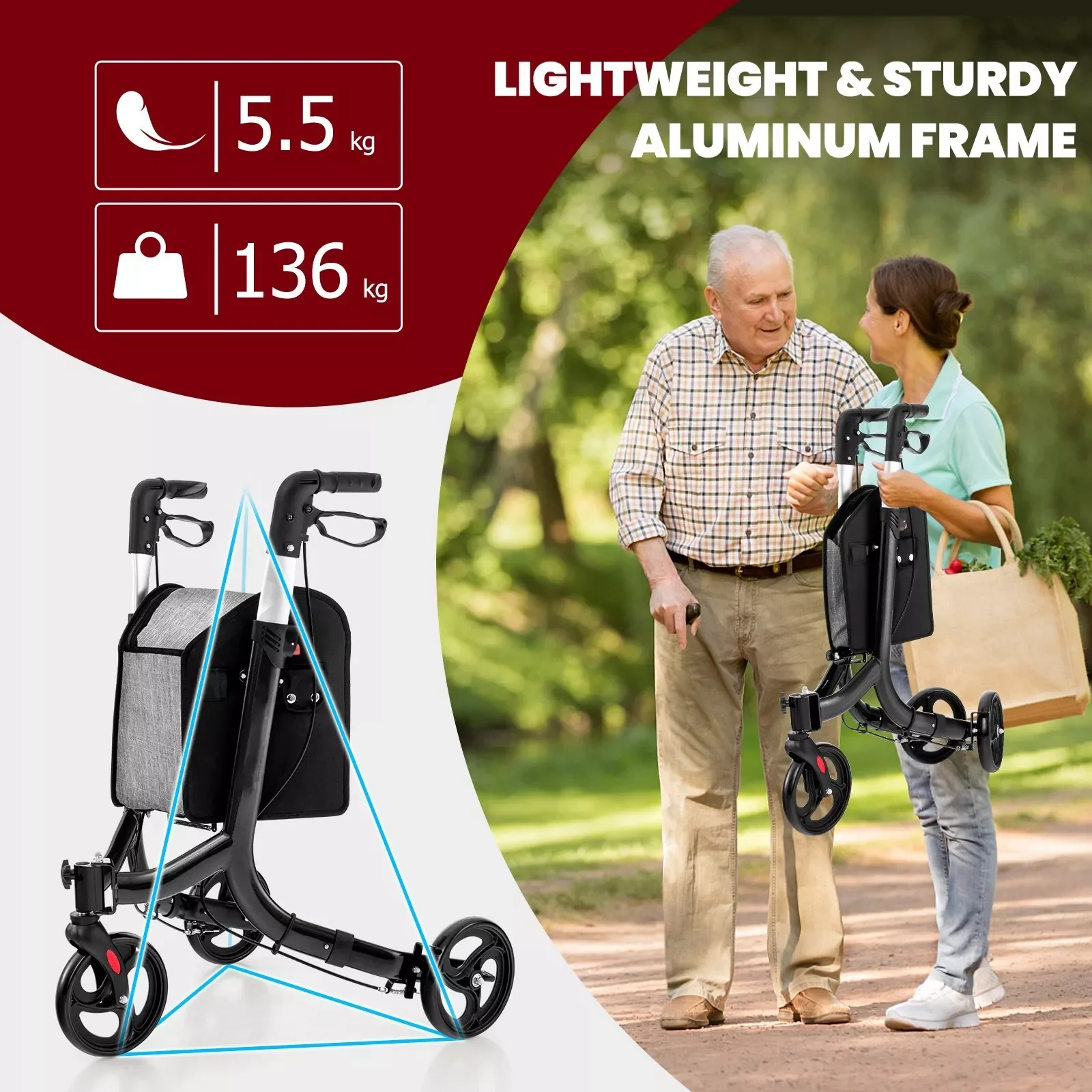product lightweight portable folding wheeled walker disability products stroke recovery equipment walking for adults with seat-8