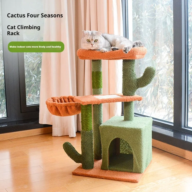 Kinghon Modern Cactus Cat Tree House Cat Tower for Indoor Cats Multi Level Condo Scratching Post Mat Pet Furniture