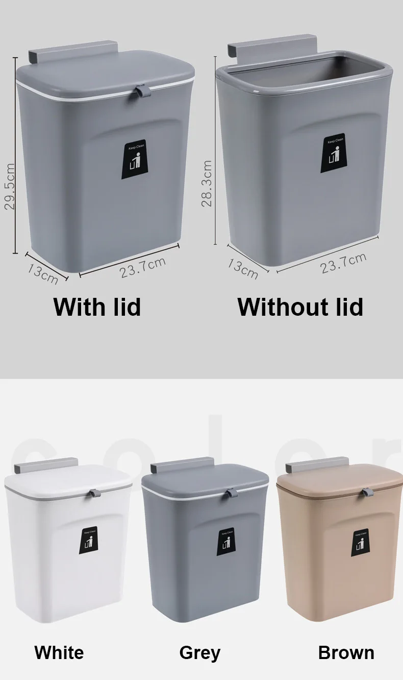 Wall Mounted Kitchen Cabinet Door Garbage Bin With Lid Plastic Hanging Waste Bin Punch-Free Trash Can