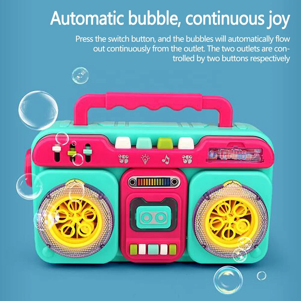 New Trending Toys Bubble Machine Radio Design Automatic Bubble Blower for Kids Summer Outdoor Playing Bubble with Music Light